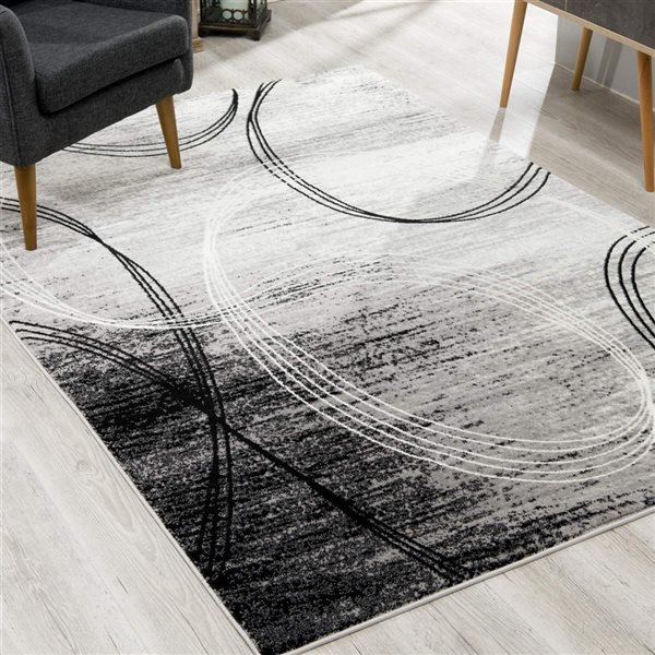 Rug Branch Modern Abstract Swirls Grey Black Indoor Doormat Rug 2x4