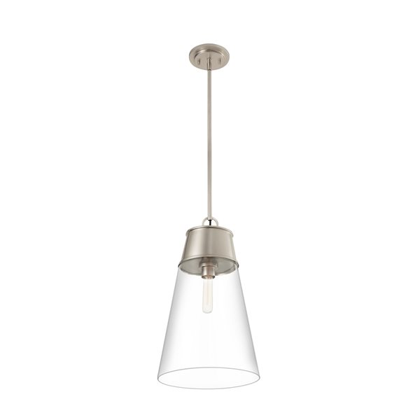 Z-Lite Wentworth Brushed Nickel Transitional Clear Glass Cylinder Halogen Medium (10-22-in) Pendant Light