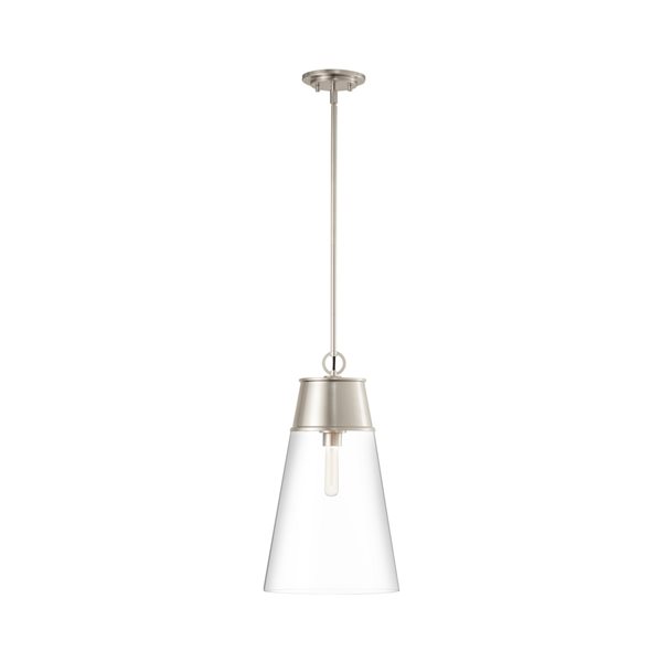 Z-Lite Wentworth Brushed Nickel Transitional Clear Glass Cylinder Halogen Medium (10-22-in) Pendant Light