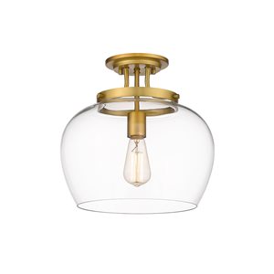 Z-Lite Joliet 13-in Brass Transitional Semi-Flush Mount Light