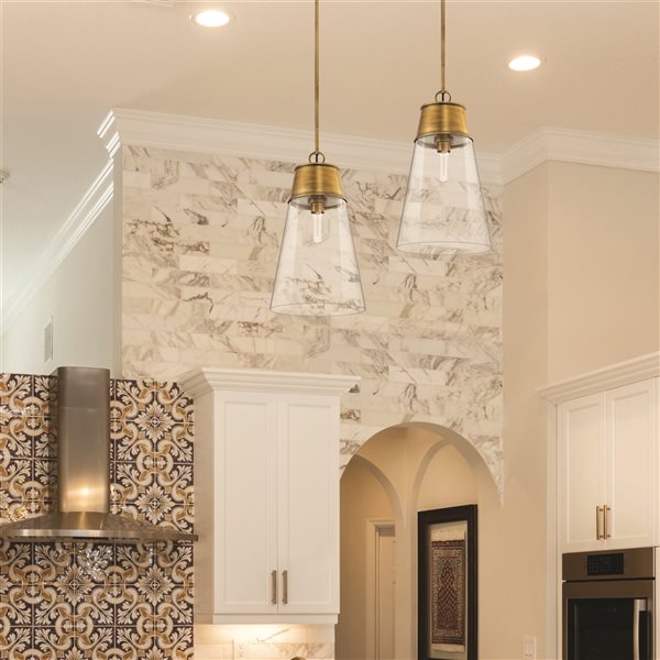 Z-Lite Wentworth Rubbed Brass Transitional Clear Glass Cylinder Halogen Medium (10-22-in) Pendant Light