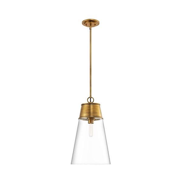 Z-Lite Wentworth Rubbed Brass Transitional Clear Glass Cylinder Halogen Medium (10-22-in) Pendant Light