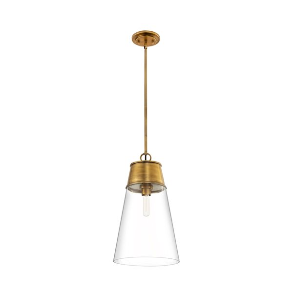 Z-Lite Wentworth Rubbed Brass Transitional Clear Glass Cylinder Halogen Medium (10-22-in) Pendant Light
