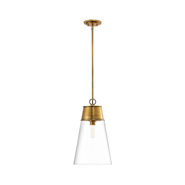 Z-Lite Wentworth Rubbed Brass Transitional Clear Glass Cylinder Halogen Medium (10-22-in) Pendant Light