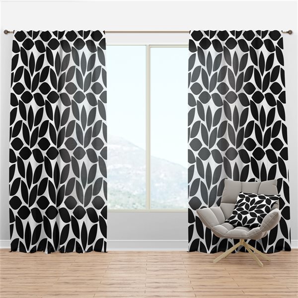 Designart Monochrome Geometric Pattern, Sheer White Curtains With Geometric Pattern