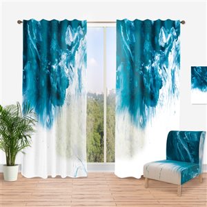 Designart 84-in x 52-in Blue and White Hand Painted Marble Acrylic Curtain Panels