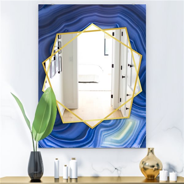 Designart 35.4-in x 23.6-in Blue Agate Stone Design Modern Mirror | RONA