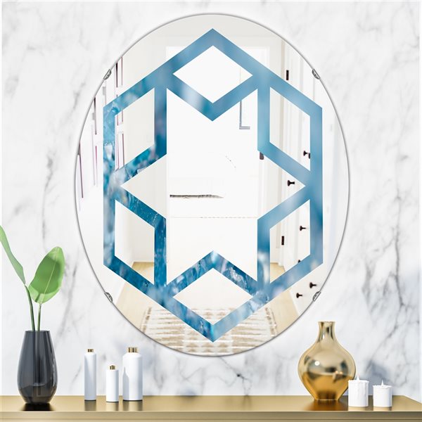 Designart 23.7-in x 35.4-in Blue crystals Agate Modern Oval Wall Mirror