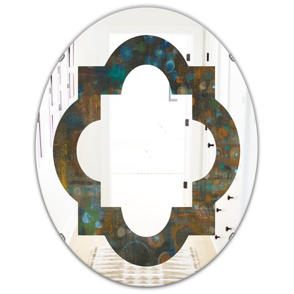 Designart 35.4-in x 23.7-in Blue and Bronze Dots on Glass III Oval Wall Mirror