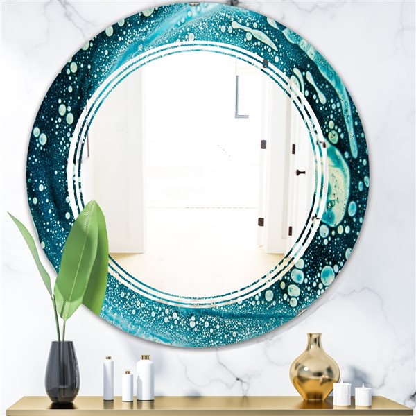 Designart 24-in x 24-in Precious Blue Fabulous Pattern Round Wall Mirror