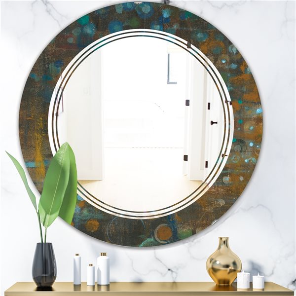 Designart 24-in Blue And Bronze Dots On Glass Iii Modern Round Wall 