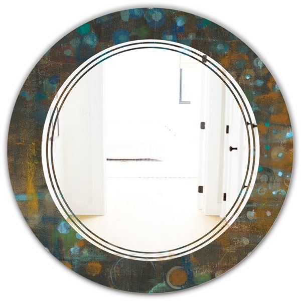 Designart 24-in Blue and Bronze Dots on Glass III Modern Round Wall ...