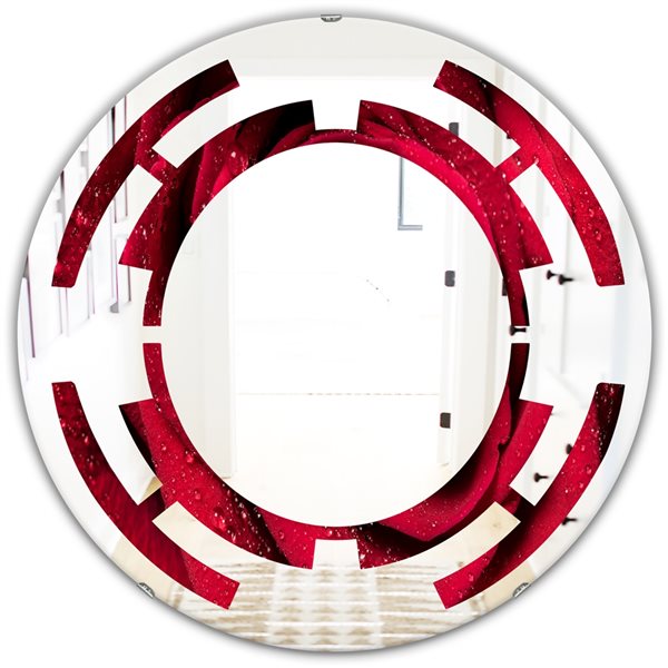 Designart 24-in x 24-in Red Rose Petals with Rain Droplets Modern Round Wall Mirror