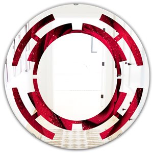 Designart 24-in x 24-in Red Rose Petals with Rain Droplets Modern Round Wall Mirror