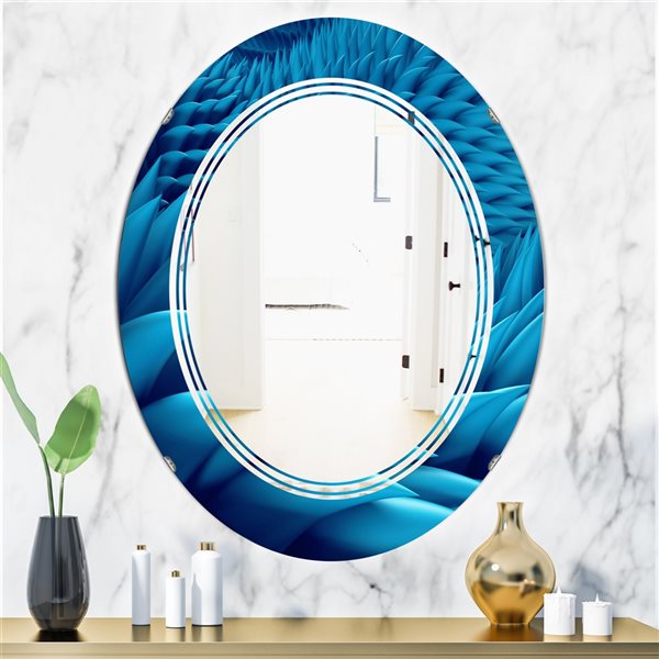 Designart 23.7-in x 35.4-in Abstract Blue Wavy Oval Wall Mirror