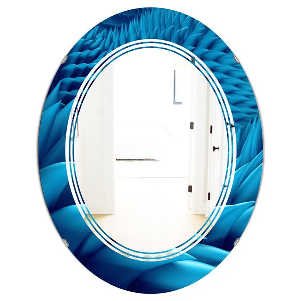 Designart 23.7-in x 35.4-in Abstract Blue Wavy Oval Wall Mirror | RONA