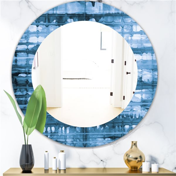 Designart 24-in x 24-in Indigo Watercolor Geometrical V Mirror MIR30728 ...