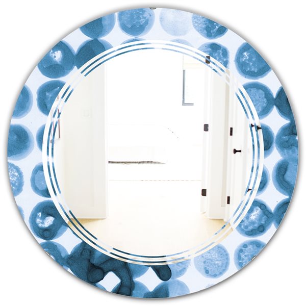 Designart 24-in Indigo Watercolor Geometrical VII Modern Round Mirror ...