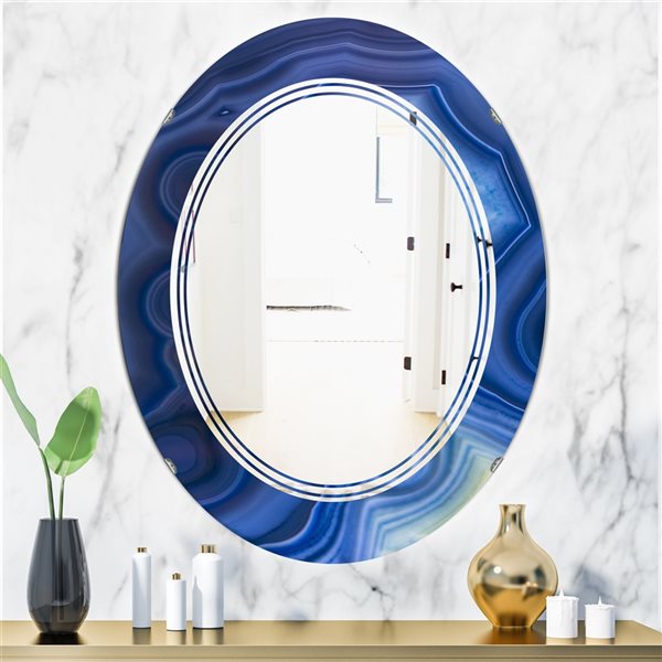 Designart 35.4-in x 23.7-in Blue Agate Stone Design Oval Mirror