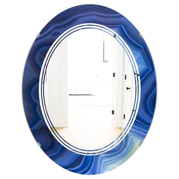 Designart 35.4-in x 23.7-in Blue Agate Stone Design Oval Mirror
