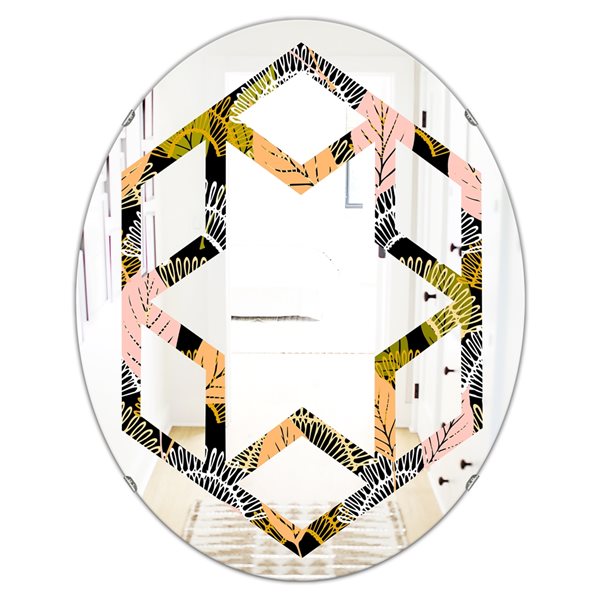 Designart 35.4-in x 23.7-in Multi-Colour Autumn Leaves Lace Textured Pattern Modern Oval Wall Mirror