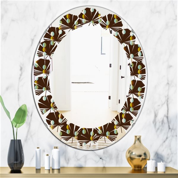 Designart 35.4-in Brown Geometric Mod Dots Modern Oval Wall Mirror