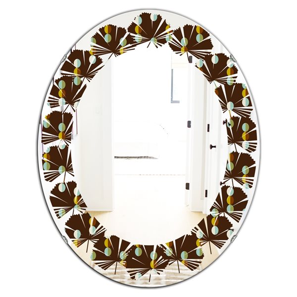Designart 35.4-in Brown Geometric Mod Dots Modern Oval Wall Mirror