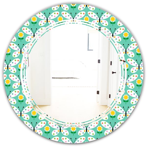 Designart 24 In X 24 In Green Retro Butterflies I Modern Round Wall   330909576 MainImage 001 L 