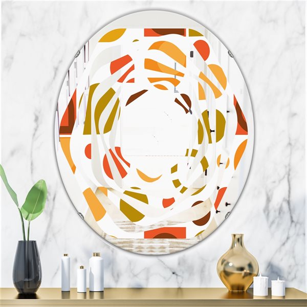 Designart 35.4-in x 23.7-in Multi-Colour Retro Geometric I Modern Oval Wall Mirror