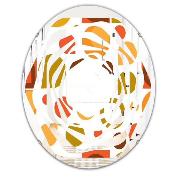 Designart 35.4-in x 23.7-in Multi-Colour Retro Geometric I Modern Oval Wall Mirror