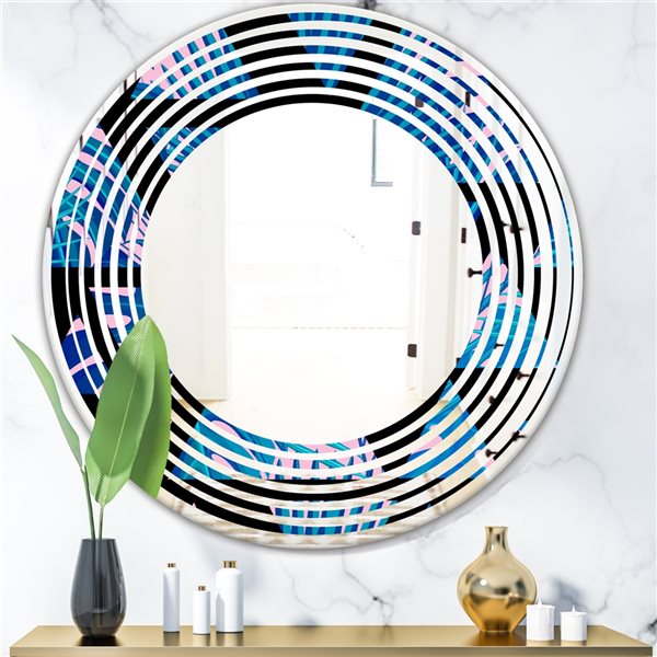 Designart 24-in Blue Retro Floral Pattern XIV Modern Round Wall Mirror