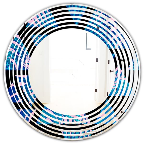 Designart 24 In Blue Retro Floral Pattern XIV Modern Round Wall Mirror   330909586 MainImage 001 L 