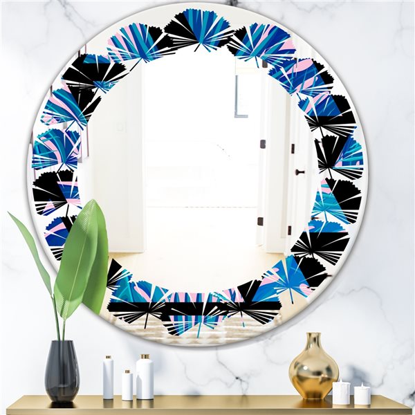 Designart 24-in Blue Floral Pattern XIV Modern Round Wall Mirror