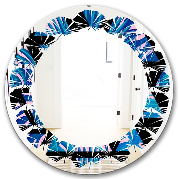 Designart 24-in Blue Floral Pattern XIV Modern Round Wall Mirror