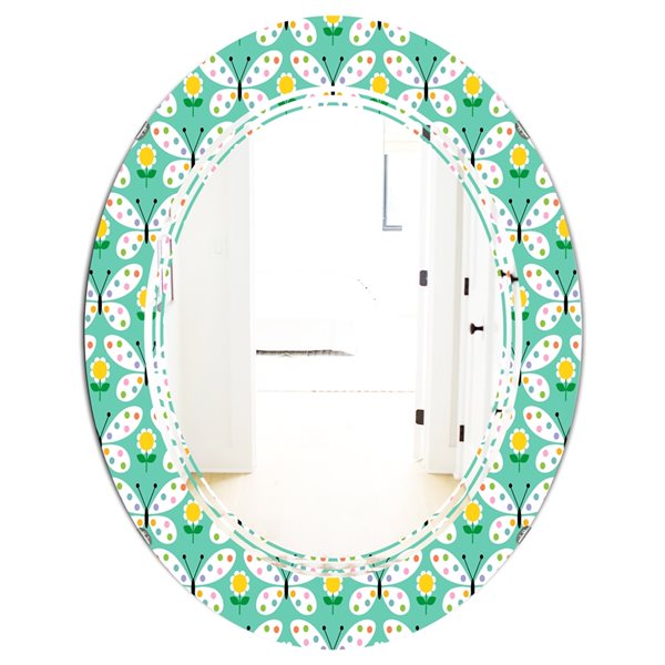 Designart 35.4-in Green Butterflies I Modern Oval Wall Mirror | RONA