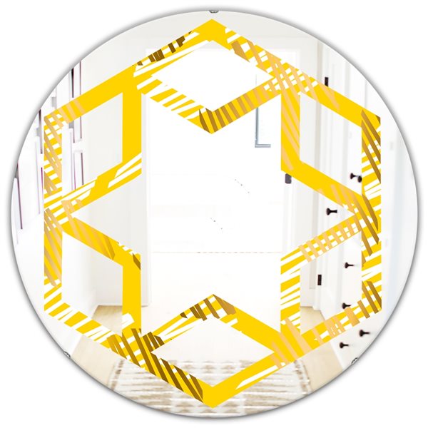 Designart 24 In X 24 In Yellow Geometric IV Modern Round Wall Mirror   330909644 MainImage 001 L 