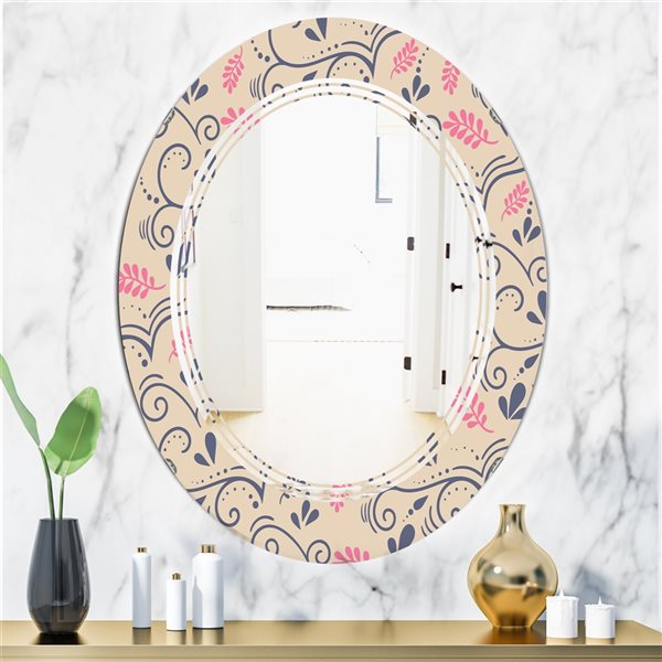 Designart 35.4-in Grey Retro Botanical Pattern X Oval Wall Mirror