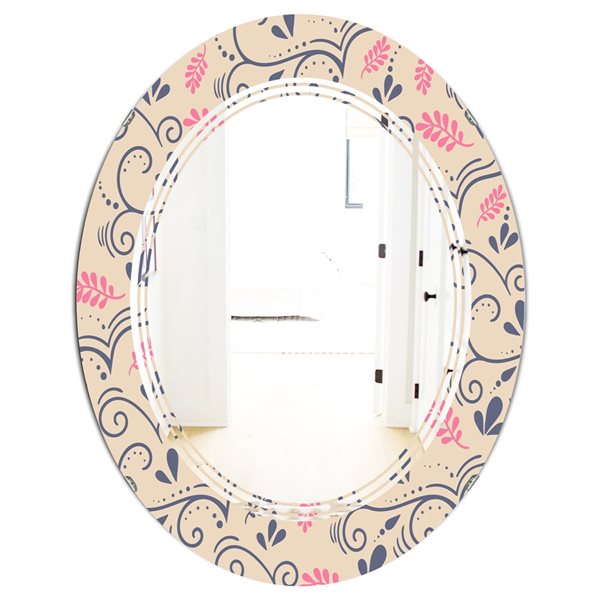 Designart 35.4-in Grey Retro Botanical Pattern X Oval Wall Mirror
