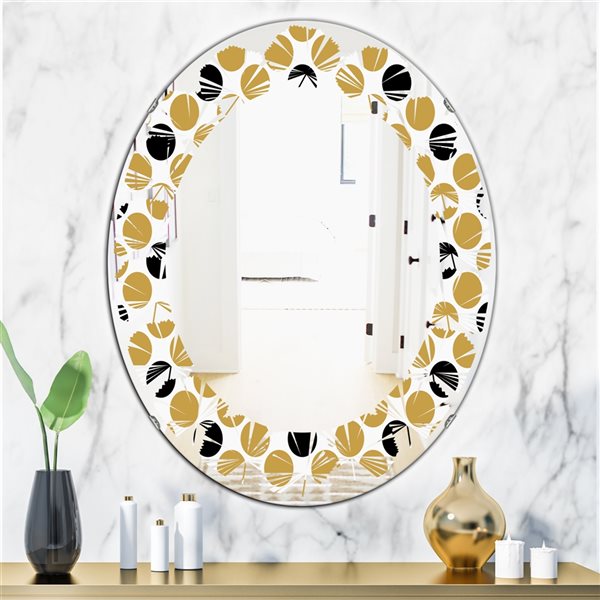 Designart 35.4-in Golden Polka Dot Modern Oval Wall Mirror