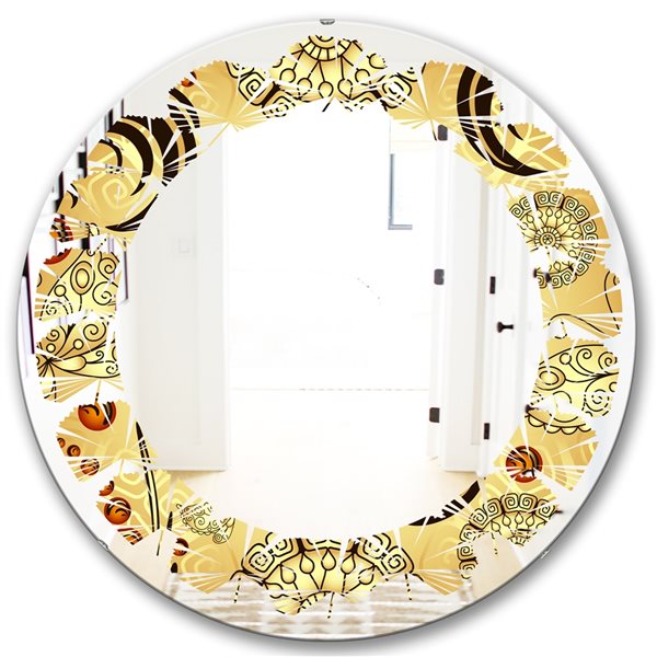 Designart 24-in Gold Luxury Pattern I Decorative Round Wall Mirror ...