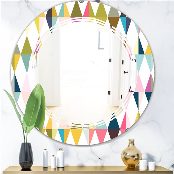 Designart 24-in Multi-Colour Diamond Retro VII and Modern Round Wall Mirror