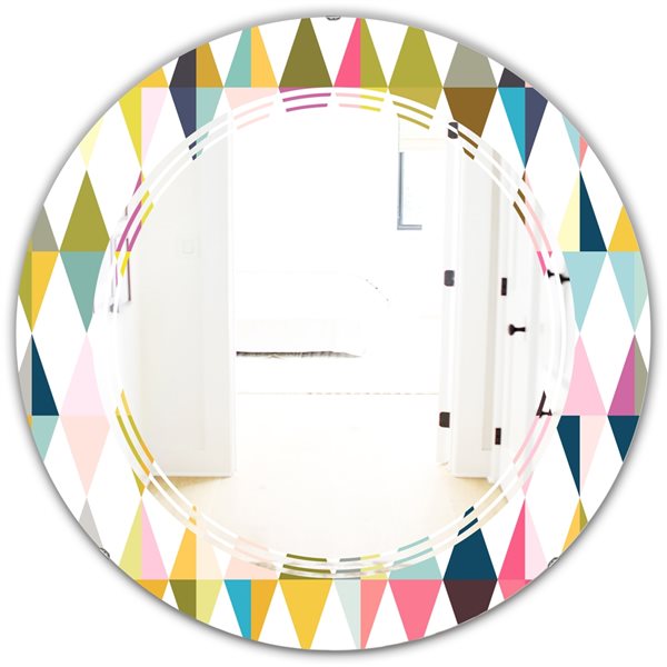 Designart 24-in Multi-Colour Diamond Retro VII and Modern Round Wall Mirror