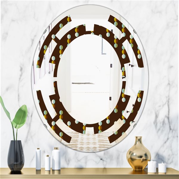Designart 35.4-in x 23.7-in Brown Geometric Mod Dots Modern Oval Wall Mirror
