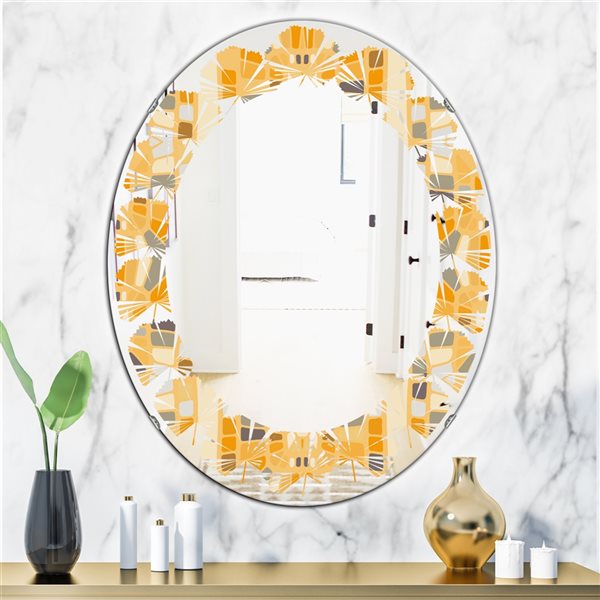 Designart 35.4-in x 23.7-in Yellow Geometrical Abstract II Modern Oval Wall Mirror