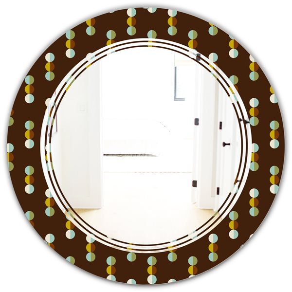 Designart 24-in x 24-in Brown Geometric Mod Dots Round Wall Mirror ...