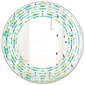 Designart 24-in Green Butterflies I Modern Round Wall Mirror