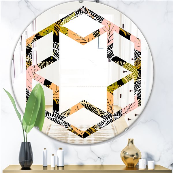 Designart 24-in Multi-Colour Autumn Leaves Lace Modern Round Wall Mirror