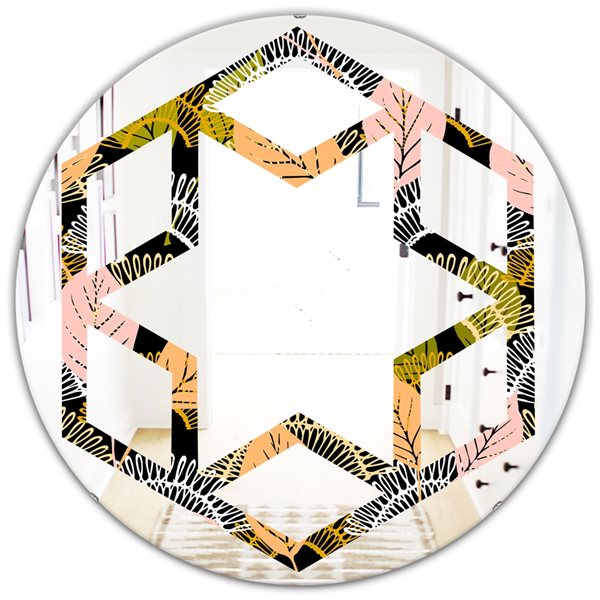 Designart 24-in Multi-Colour Autumn Leaves Lace Modern Round Wall Mirror