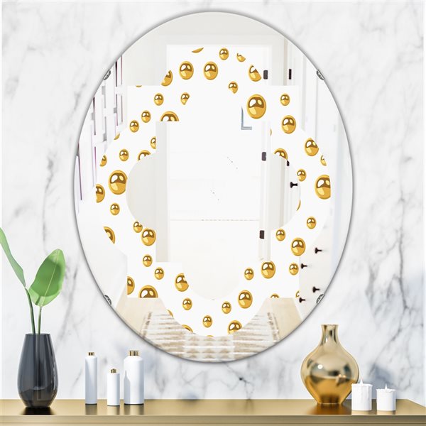 Designart 35.4-in Golden Circular Pattern II Modern Oval Wall Mirror