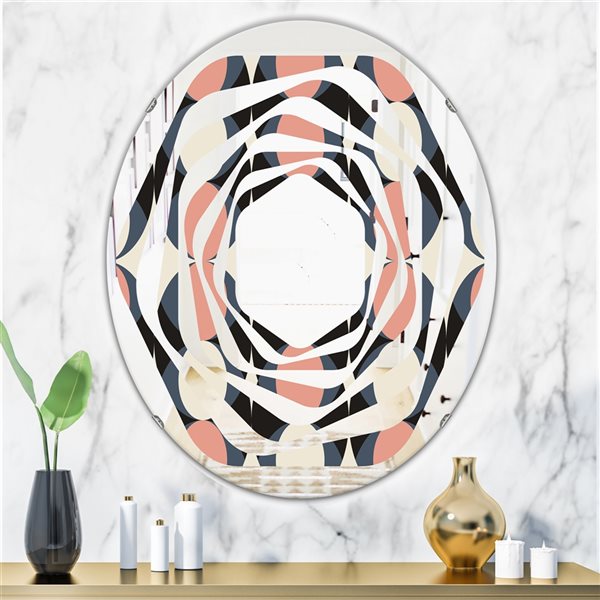 Designart 35.4-in x 23.7-in Multi-Colour Retro II Modern Oval Wall Mirror